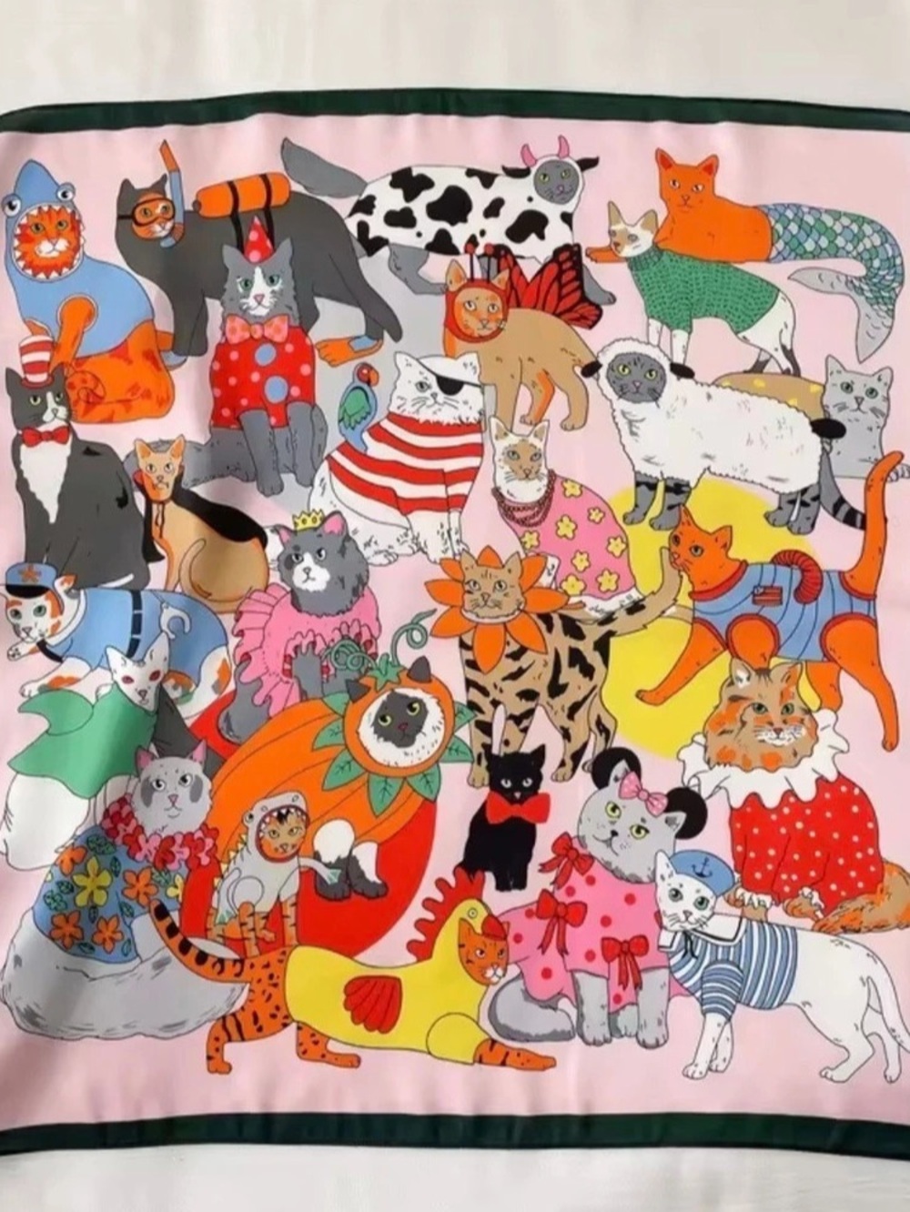 New Fancy Dress Cats Silk Scarf Pink & Green